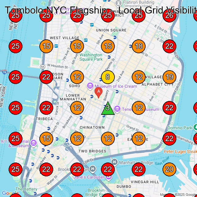 Tombolo NYC Flagship GeoGrid visibility map for Clothing Store in New York